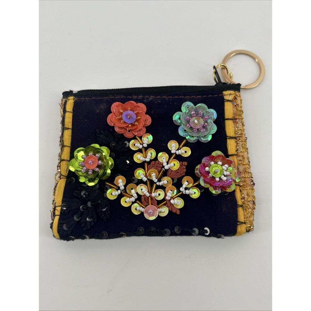 Y2K Beaded & Sequin Floral Coin Purse Whimsigoth Fairycore Mini Pouch Indie